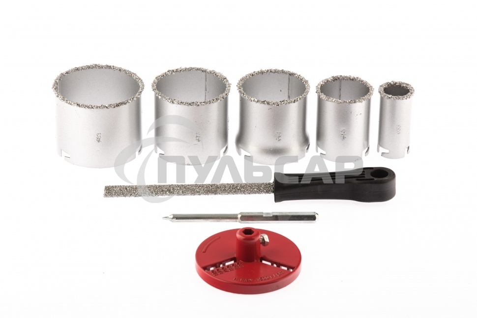 Набор коронок Matrix по керамич. плитке, 33-53-67-73-83 мм + напил., в пласт.боксе, 6-гран.хвост.