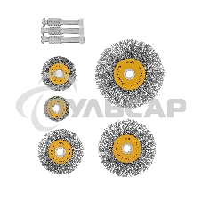 Набор щеток для дрели, 5 Плоских 25-38-50-63-75 мм, шпилька, нерж. вит. проволока Denzel