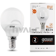 Лампа светодиодная LED Gauss 8Вт E14 220В 2700К Elementary шар 53118