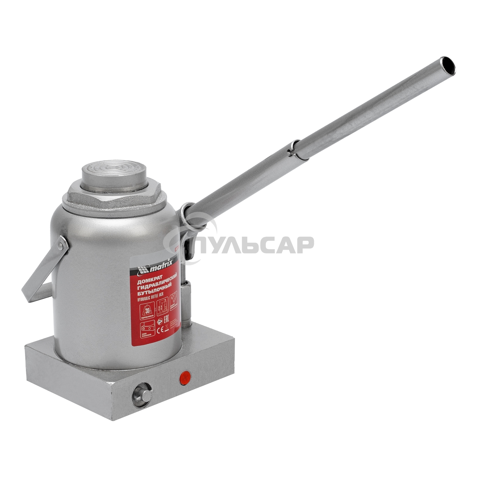 Домкрат гидравлический бутылочный Matrix, 30 т, h подъема 244–370 мм