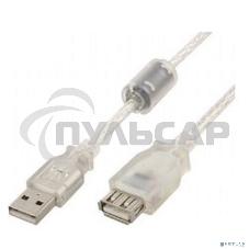 Кабель Cablexpert USB2.0 Pro, AM/AF, 3м, экран, 2 феррит.кольца, прозрачный (CCF-USB2-AMAF-TR-10)
