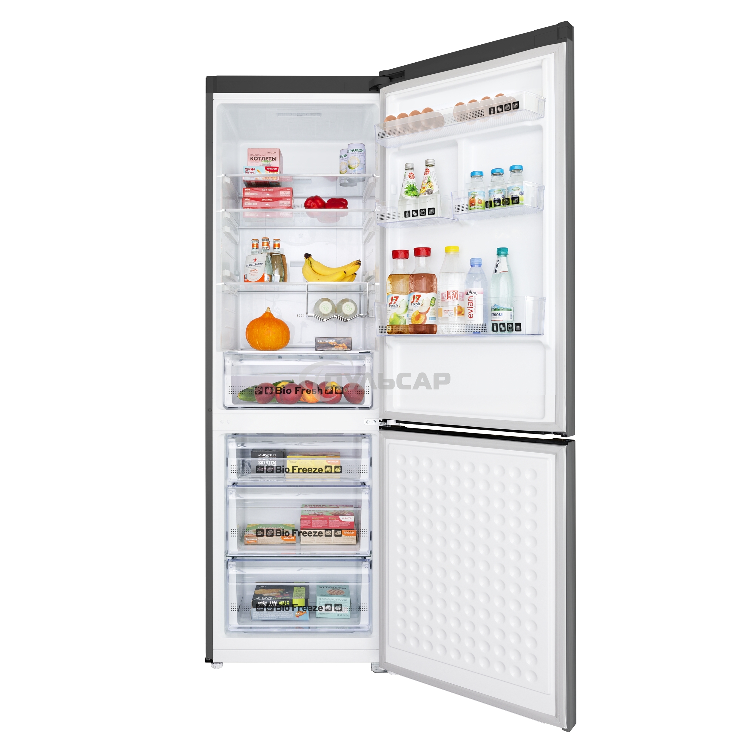 Холодильник Maunfeld MFF187NFIX10 нержавеющая сталь двухкамерный 232/98л морозилка снизу