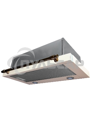 Встраиваемая вытяжка Korting KHP 6617 RB / ширина 60 см, 3 режима, механическое управление, 650 м3/ч., алюминиевые жировые фильтры, LED освещениe - 2 лампы, ур.шума 57дб, рейлинг в цвете бронза, цвет - слоновая кость