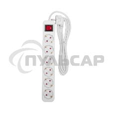 Удлинитель STANDARD 6 гнезд, 3м, 3х1,0мм², с/з, с выключателем, белый Rexant