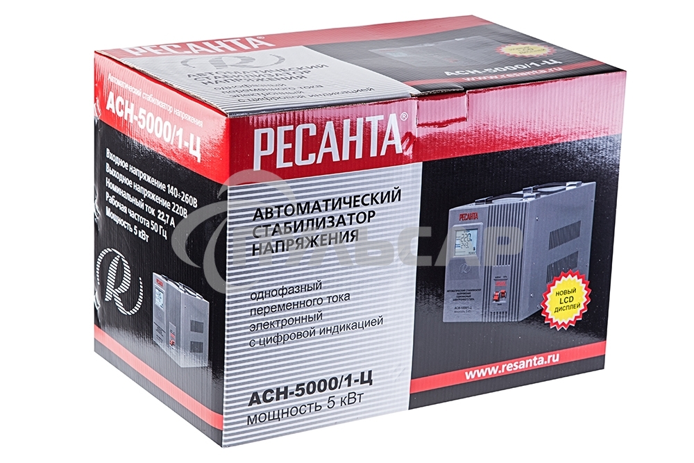 Стабилизатор напряжения АСН-5000/1-Ц 1ф 5кВт IP20 релейный Ресанта 63/6/6