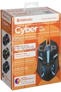 Мышь проводная Defender Cyber MB-560L черный, 1200 dpi, USB, кнопки - 3