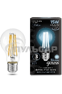 Лампа cветодиодная Gauss Filament А60 15W 1450lm 4100К Е27 LED 1/10/40