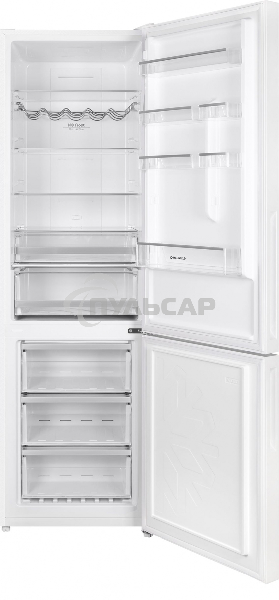 Холодильник Maunfeld MFF200NFW белый глянц. двухкамерный 271/106л морозилка снизу