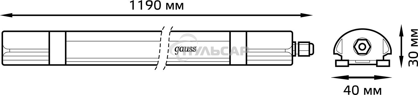 Светильник LED Gauss ДСП 36Вт 6500К IP65 линейный мат. (аналог ЛСП 2х36Вт)