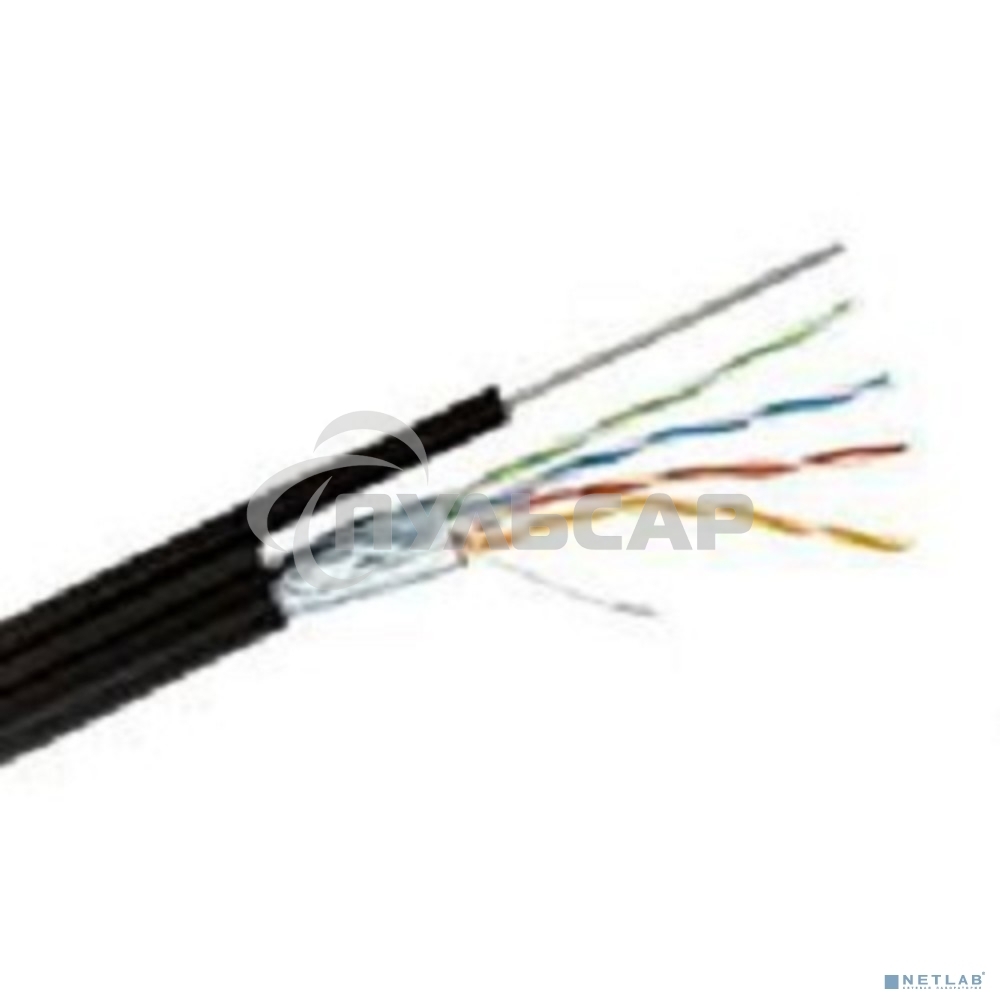 Кабель витая пара F/UTP, категория 5e, PE, 4PR, 24AWG, внешний, черный, с тросом, 305 м