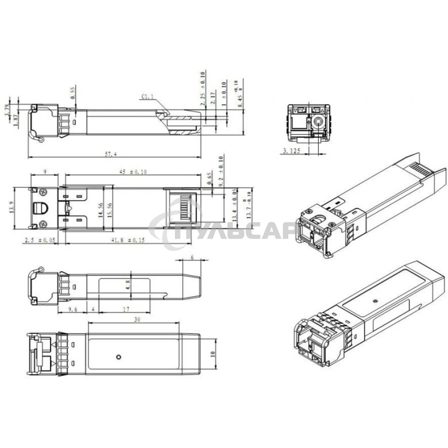 Модуль SNR SFP+ WDM, дальность до 3км (5dB), 1330нм