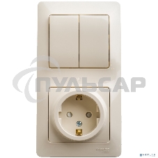 Блок комбинированный GLOSSA розетка защ. шторки с заземл.+ выкл. 2-кл. беж. SchE GSL000274