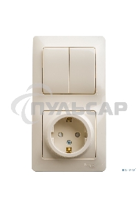 Блок комбинированный GLOSSA розетка защ. шторки с заземл.+ выкл. 2-кл. беж. SchE GSL000274