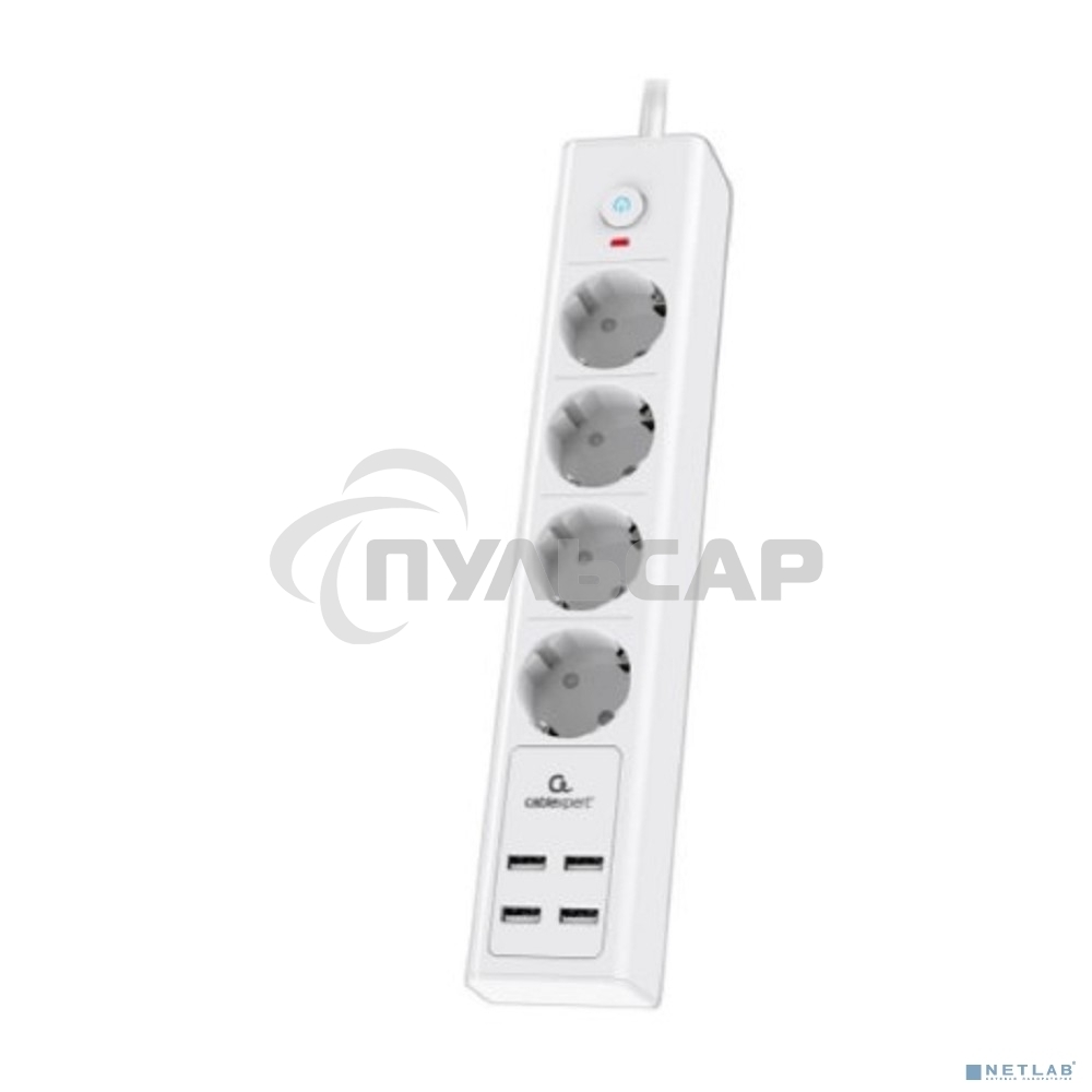 Сетевой фильтр Cablexpert Exnovo EXN-4-U4-W-2, 4р, 16А, 4хUSB, 3.4A, 2м, ур.защиты 4+, белый, коробка
