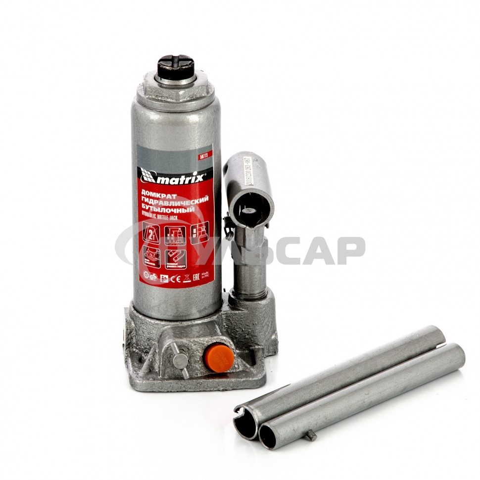 Домкрат гидравлический бутылочный Matrix, 2 т, h подъема 181–345 мм, в пласт. кейсе