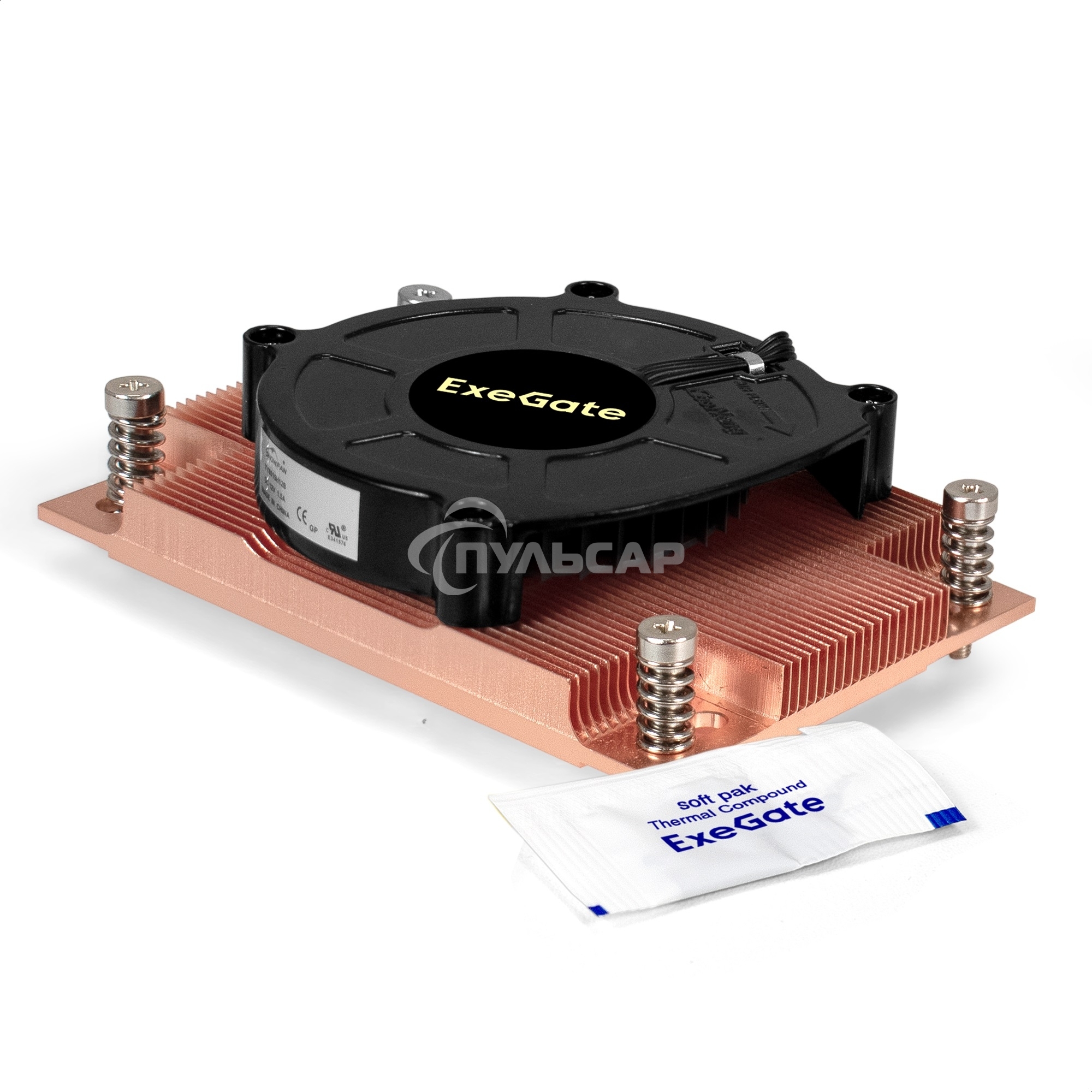 Кулер для процессора ExeGate ESNK-P0062AP4v2.PWM.1U.SP3.Cu медный, 80 мм, медь, 6300 об/мин, 63 дБ, 4 pin, 165 Вт, 27 мм