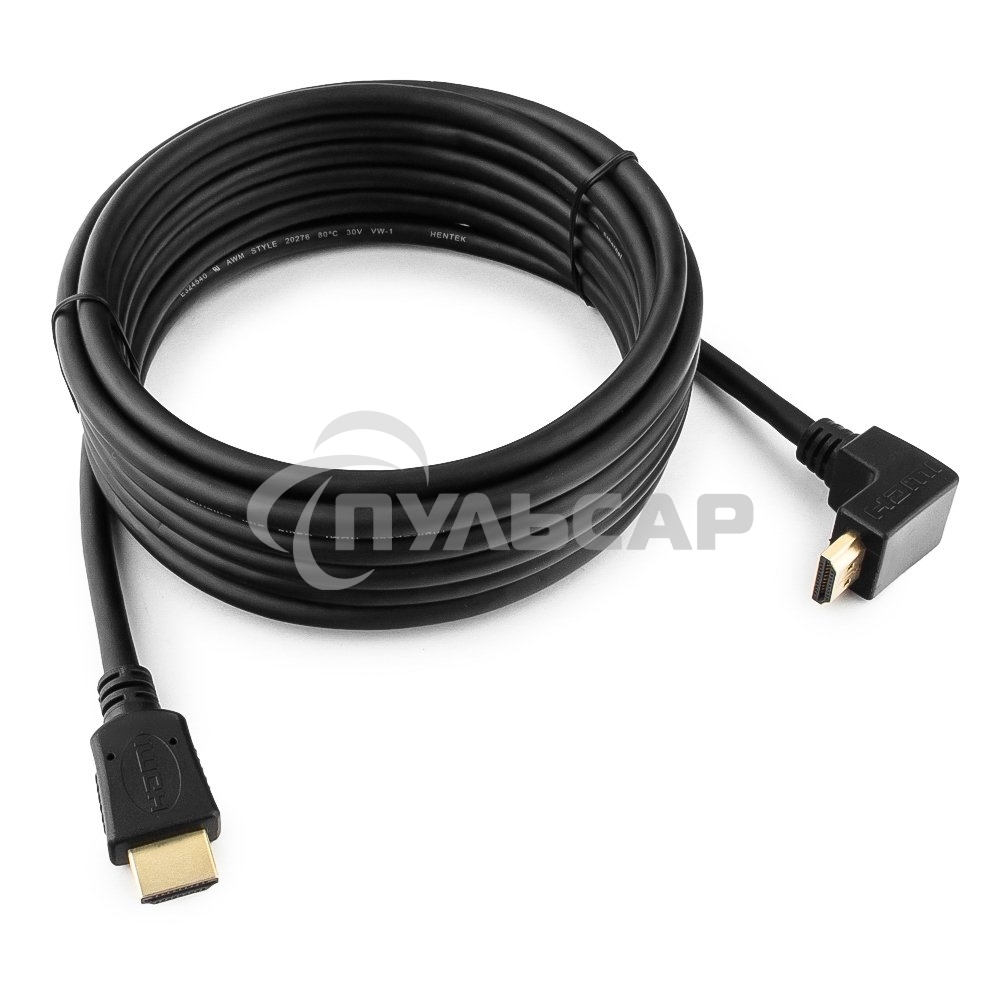 Кабель Cablexpert HDMI CC-HDMI490-15, 19M/19M, v2.0, медь, позол.разъемы, экран, угловой, 4.5м, черный, пакет