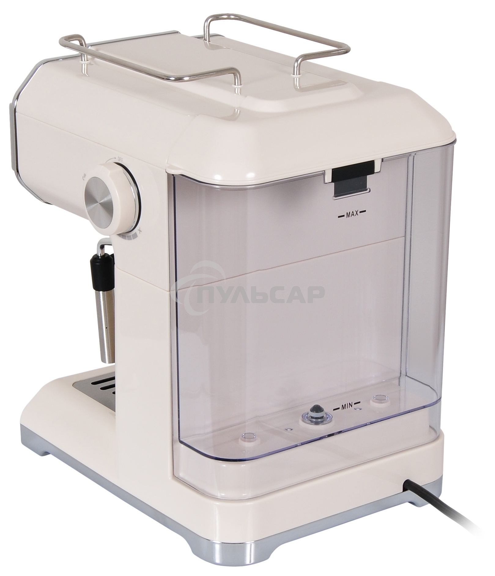 Кофеварка рожковая Hyundai HEM-5300 бежевый/серебристый, исп. кофе - молотый, 1.5 л, 850 Вт, 20 бар