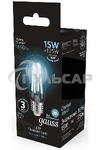 Лампа cветодиодная Gauss Filament А60 15W 1450lm 4100К Е27 LED 1/10/40