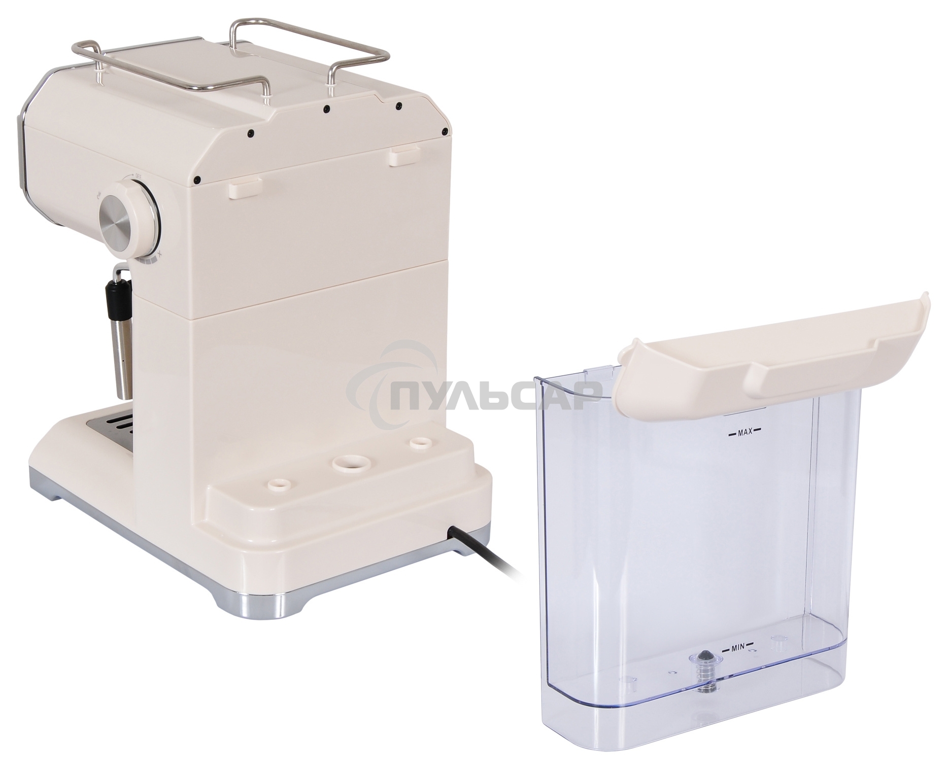 Кофеварка рожковая Hyundai HEM-5300 бежевый/серебристый, исп. кофе - молотый, 1.5 л, 850 Вт, 20 бар