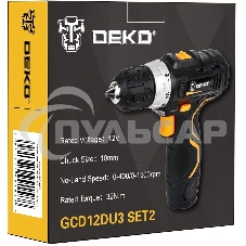 Дрель-шуруповерт Deko GCD12DU3 SET2 FU-Li-Ion, Аккумуляторная, 12В, 1 АКБ