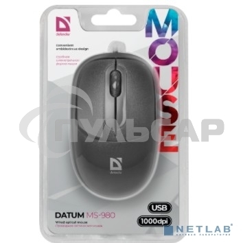 Мышь проводная Defender Datum MS-980 черный, 1000 dpi, USB, кнопки - 3