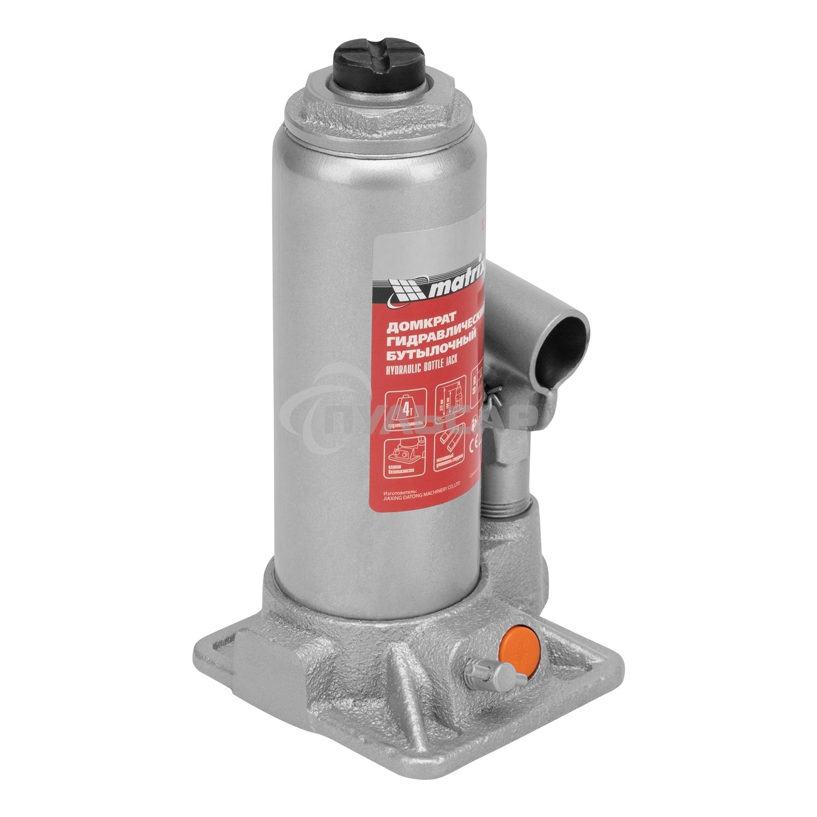 Домкрат гидравлический бутылочный Matrix, 4 т, h подъема 194–372 мм, в пласт. кейсе