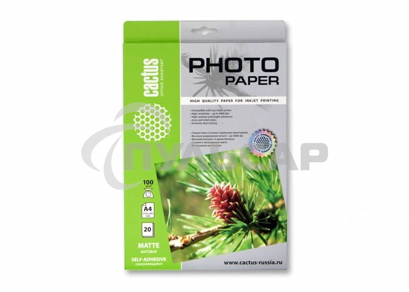 Самоклеящаяся бумага фотобумага Cactus CS-MSA410020 матовая А4 100 г/м2 20 листов