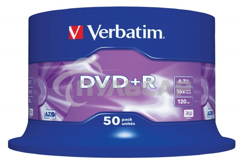 Диск DVD+R Verbatim 4.7Gb 16x Cake Box (50шт) (43550)