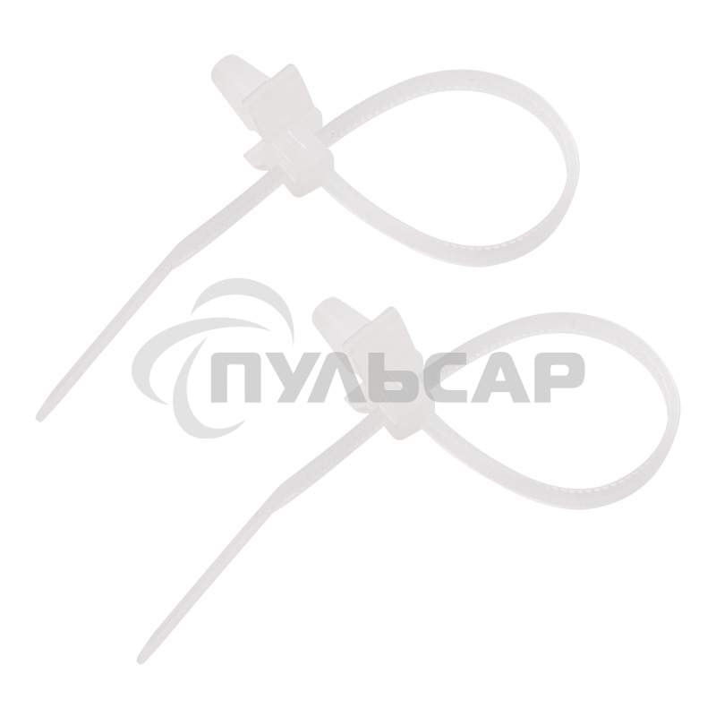 Хомут-стяжкa нейлоновая с крепежным пистоном Rexant 100x2,5 мм, ø2,4 мм, белая, упаковка 100 шт.