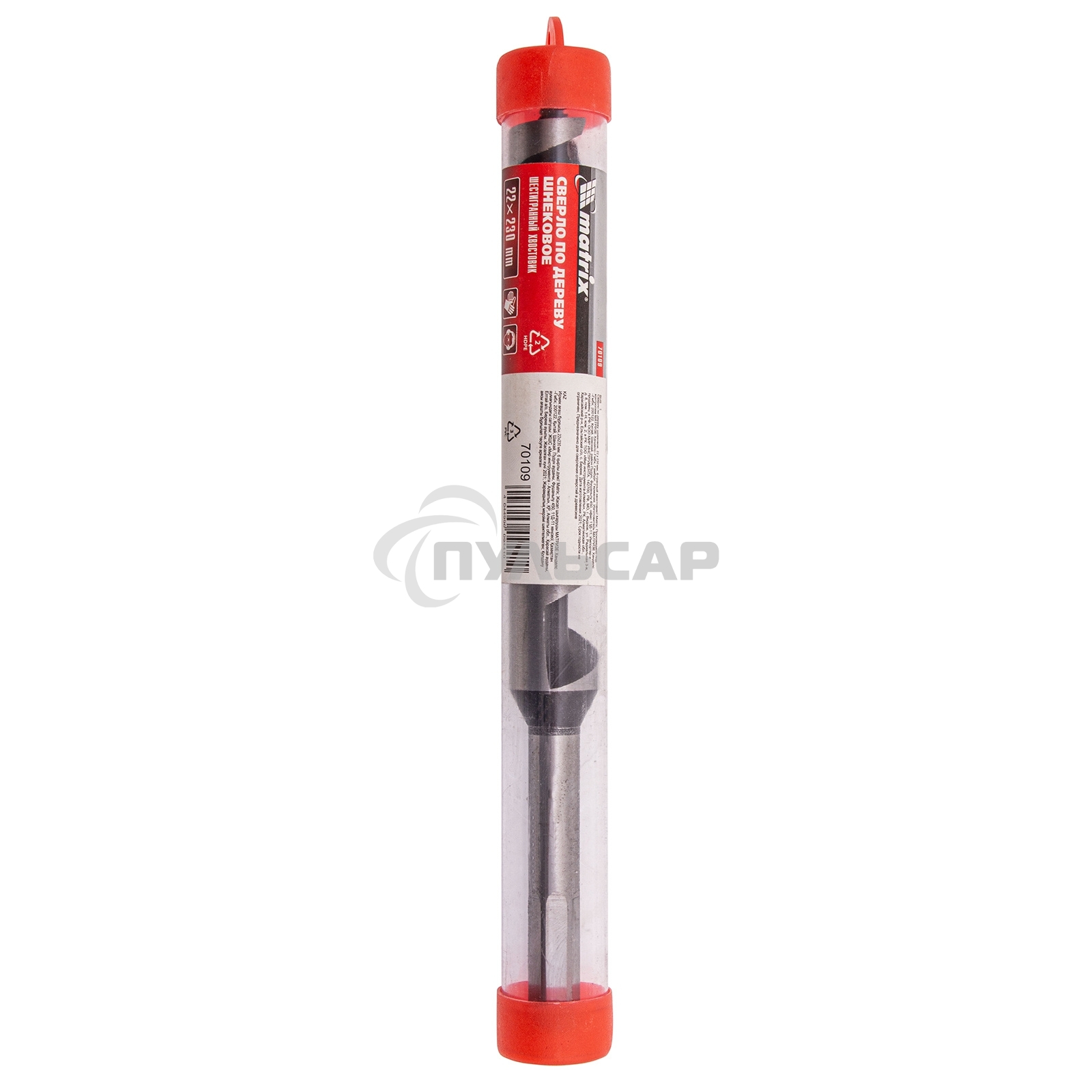 Сверло Matrix по дереву шнековое, 22x230 мм, 6-гранный хвостовик