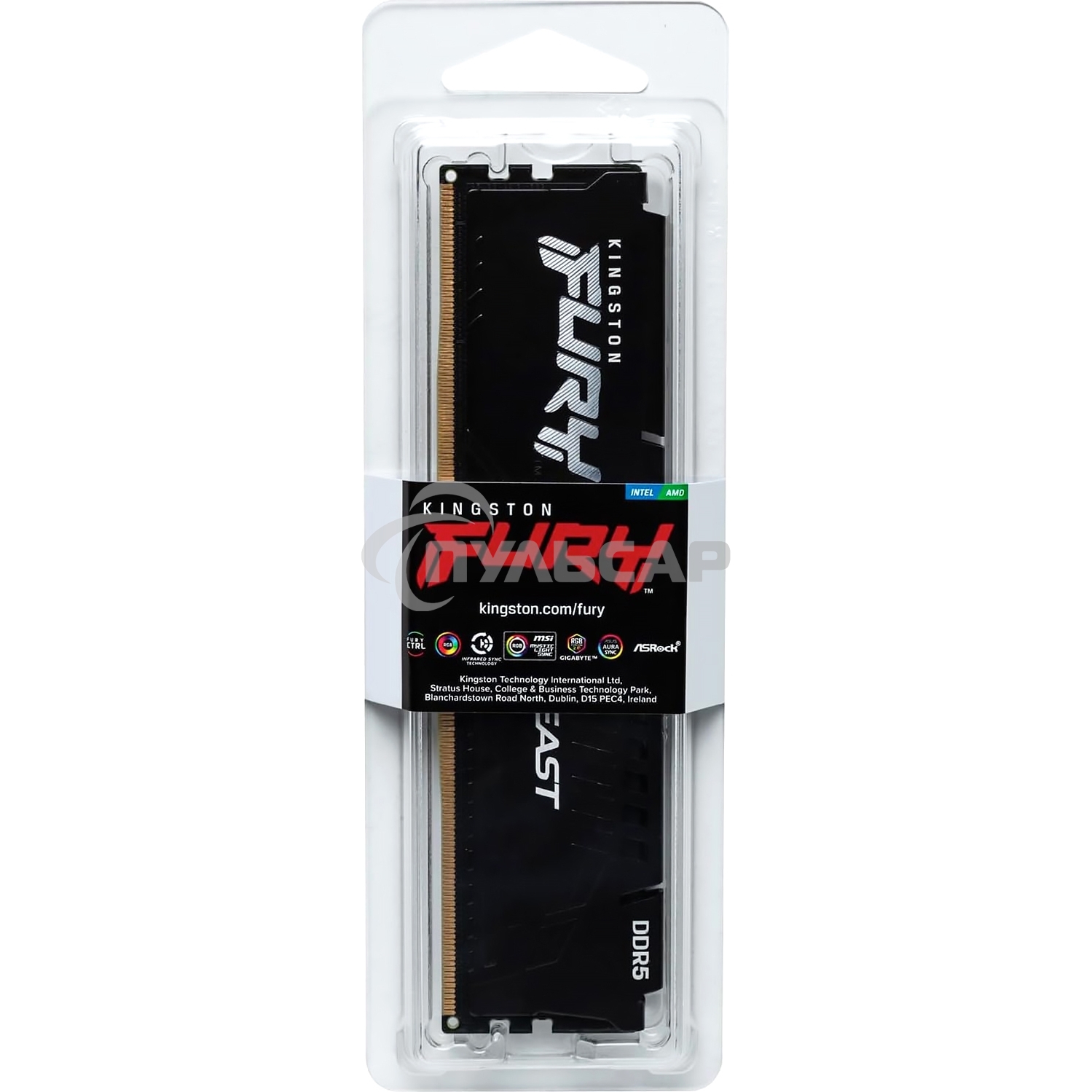 Оперативная память Kingston Fury Beast, DDR5, 16Gb (1x16Gb), 6000MHz, CL30, DIMM, с радиатором, черный
