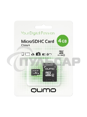 Флэш карта QUMO QM4GMICSDHC4 4Gb MicroSDHC Class 4, SD adapter