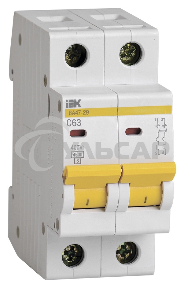 Выключатель автоматический модульный 2п C 63А 4.5кА ВА47-29 ИЭК MVA20-2-063-C