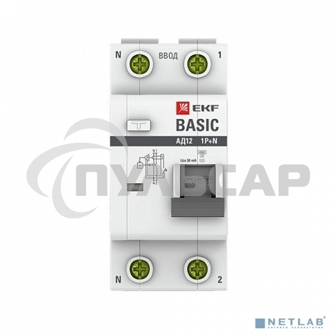 Выключатель автоматический дифференциального тока EKF DA12-32-30-bas 1P+N 32А 30мА тип АС х-ка C эл. 4,5кА АД-12 EKF Basic