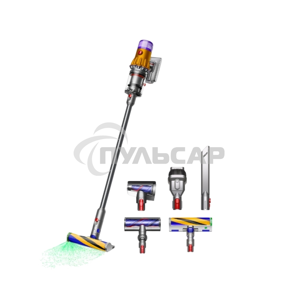 Пылесос вертикальный Dyson SV46 V12 Detect Slim Absolute серебристый/желтый, питание от аккумулятора, 150 Вт, уборка сухая, пылесборник 0.35 л, работа от АКБ max 60 мин.