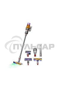 Пылесос вертикальный Dyson SV46 V12 Detect Slim Absolute серебристый/желтый, питание от аккумулятора, 150 Вт, уборка сухая, пылесборник 0.35 л, работа от АКБ max 60 мин.