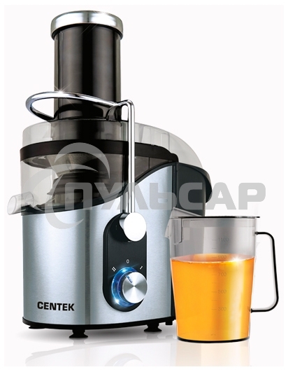 Соковыжималка Centek CT-1212 (черный, сталь) 1200Вт, 2 скор. + Pulse, стакан 1100 мл, горловина 75мм