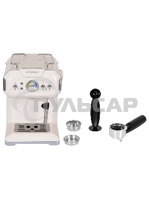 Кофеварка рожковая Hyundai HEM-5300 бежевый/серебристый, исп. кофе - молотый, 1.5 л, 850 Вт, 20 бар