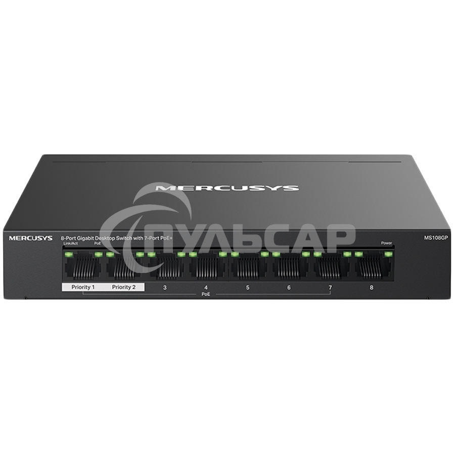 Настольный коммутатор Mercusys MS108GP с 8 гигабитными портами (7 портов PoE+)