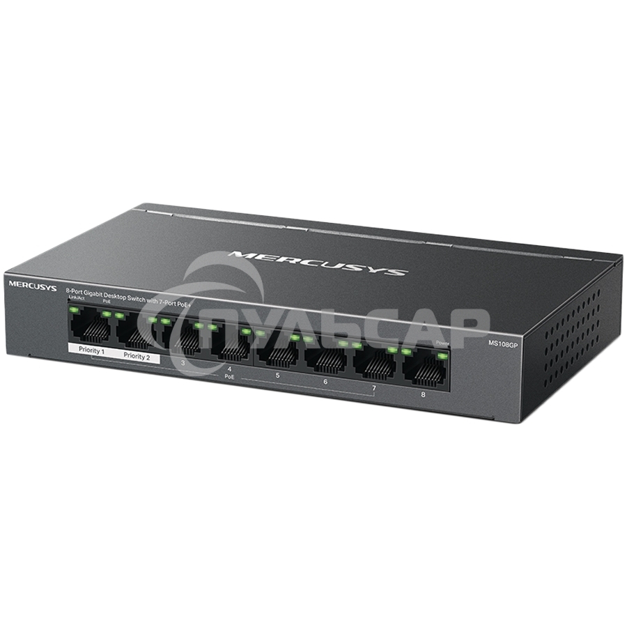 Настольный коммутатор Mercusys MS108GP с 8 гигабитными портами (7 портов PoE+)