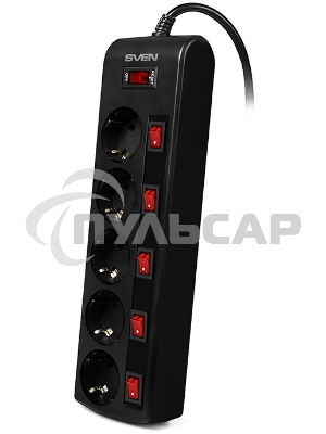 Сетевой фильтр Sven SF-05PL 3,0 м (5 розеток) черный 