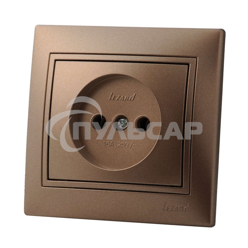 Розетка 1-м СП Мира 16А IP20 без заземл. керам. свет. корич. перламутр LEZARD 701-3131-121