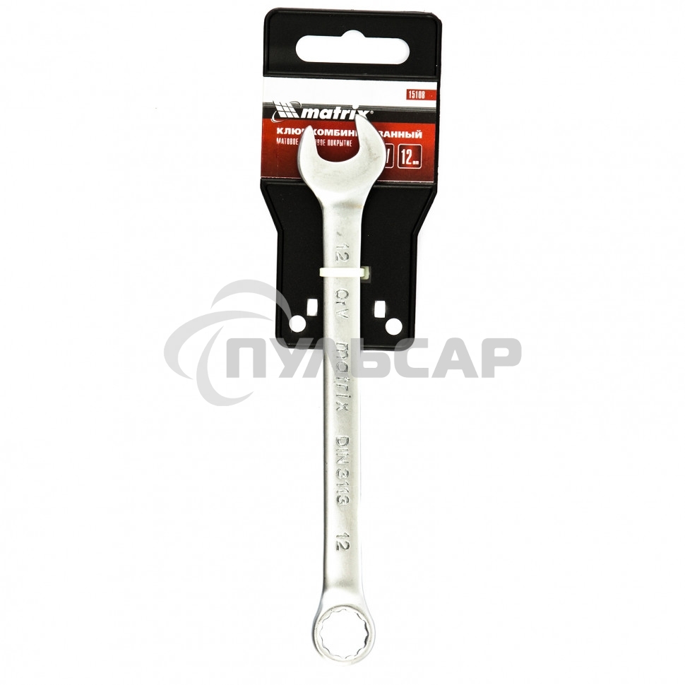 Ключ комбинированный Matrix, 12 мм, CrV, матовый хром