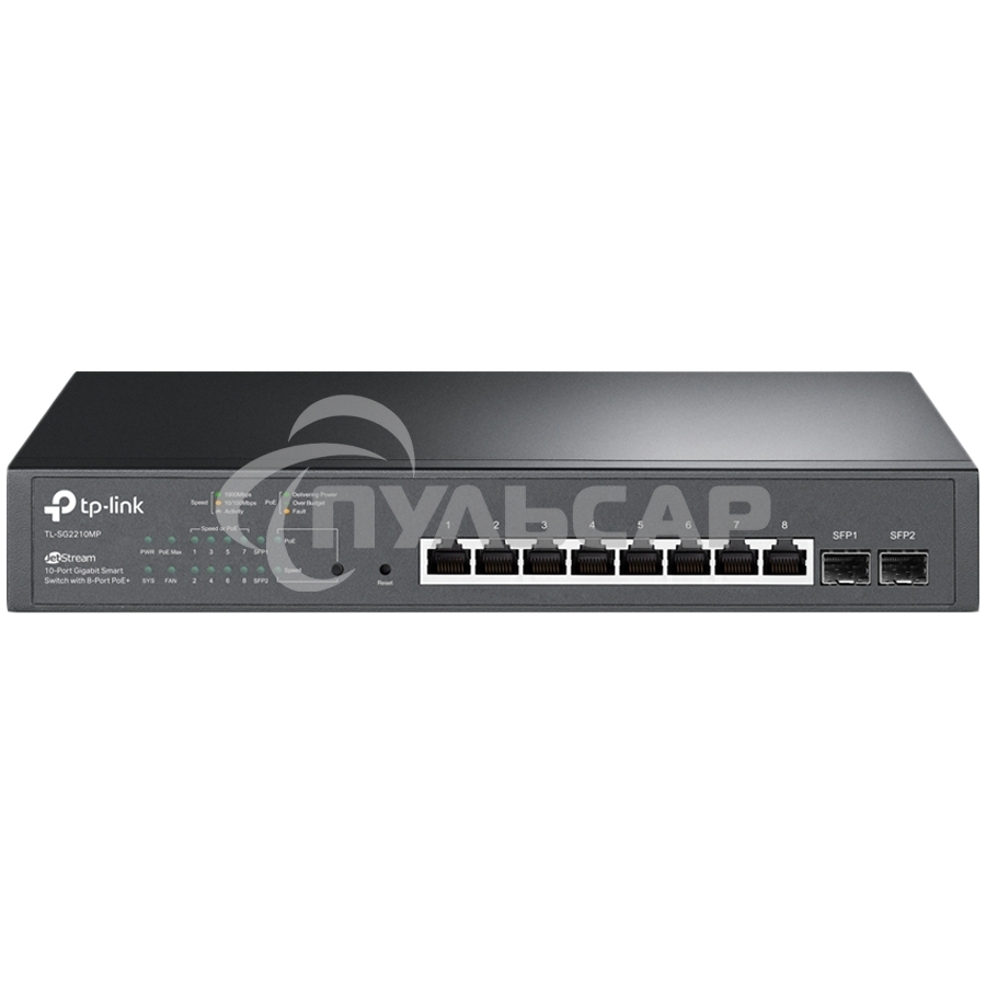 Коммутатор TP-Link JetStream 10-Port Gigabit Smart Switch with 8-Port PoE+, 8× Gigabit PoE+ Ports, 2× Gigabit SFP Slots, 802.3at/af, 150 W PoE Power, 1U 13-inch Rack-mountable Steel CaseIntegration with Omada SDN Controller, 802.1Q VLAN, STP/RSTP/MSTP, IG