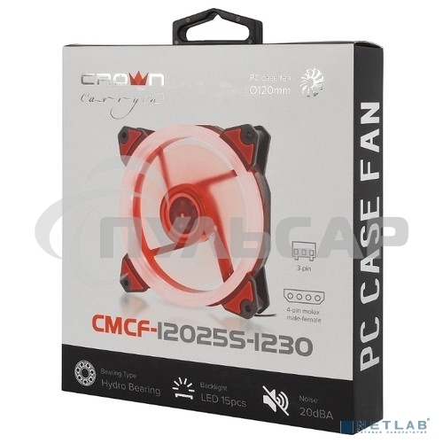 Вентилятор для корпуса Crown CMCF-12025S-1230 черный/красный, 120 мм, 1650 об/мин, 23 дБ, 3 pin