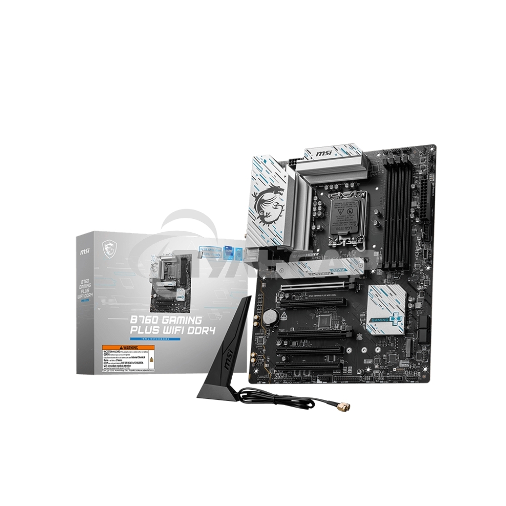 Материнская плата MSI B760 GAMING PLUS WIFI DDR4, LGA 1700, Intel B760, 4xDDR4, 4xSATA, 2xM.2, 1xPCI-E 4.0 x16, 1xPCI-E 4.0 x4, 3xPCI-E 3.0 x1, 1xHDMI, 1xDP, 2xUSB 3.2 Gen 2, 4xUSB 2.0, 1xUSB 3.2 Gen 2, 1x 2.5Gb LAN, 5x3.5 мм, 7.1, ATX