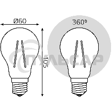 Лампа cветодиодная Gauss Filament А60 15W 1400lm 2700К Е27 LED 1/10/40