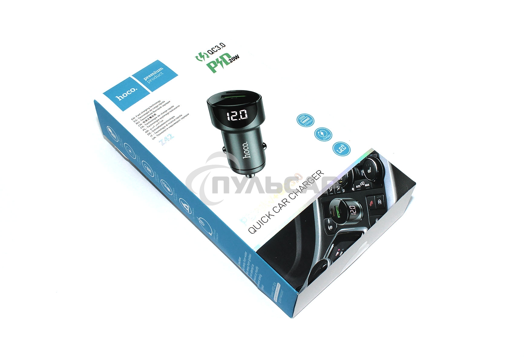 Автомобильная зарядка (от прикуривателя) HOCO Z42, PD20, QC3.0, один порт USB, один порт Type-C, серый