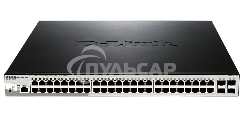 Коммутатор D-Link DGS-1210-52P/ME/B1A, L2 Managed Switch with 48 10/100/1000Base-T ports and 4 1000Base-X SFP ports (8 PoE ports 802.3af/802.3at (30 W), 16 PoE ports 802.3af (15,4 W), PoE Budget 193 W). 16K Mac